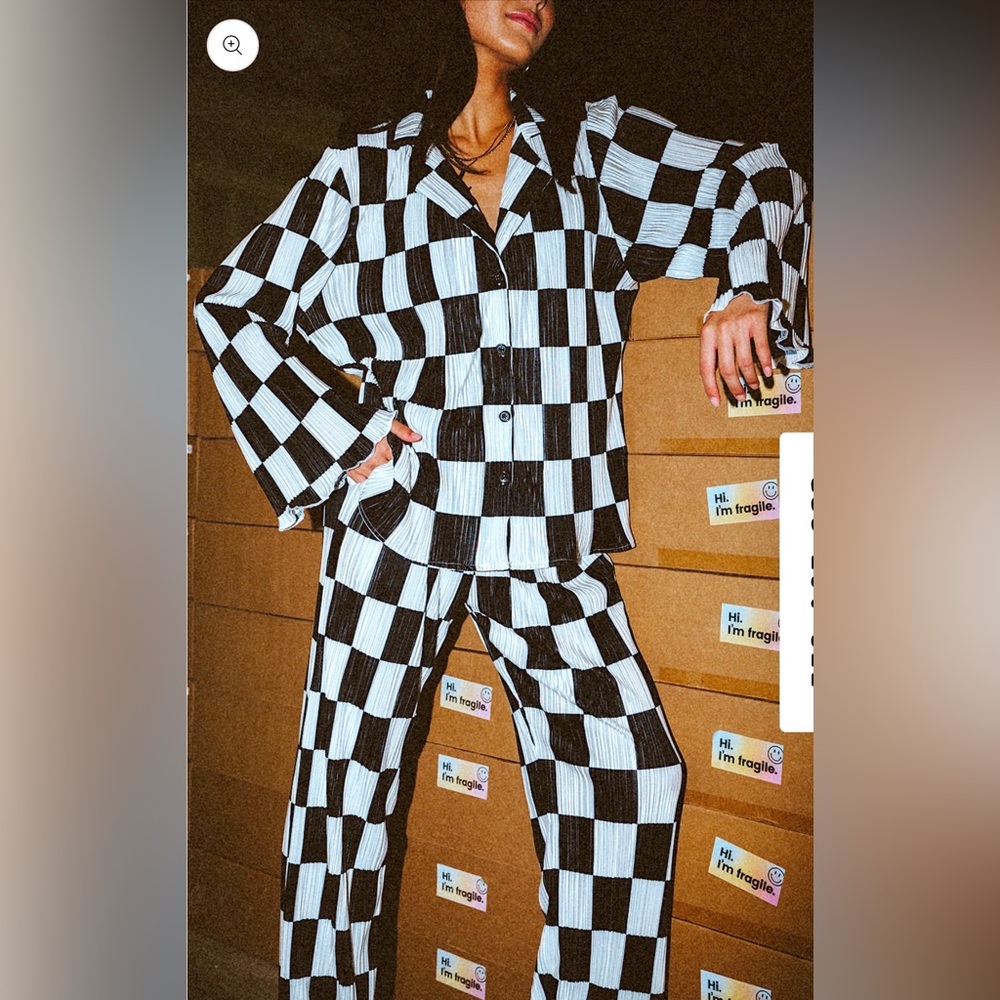 Dressed in LALA Black & White Checkerboard Pantsuit